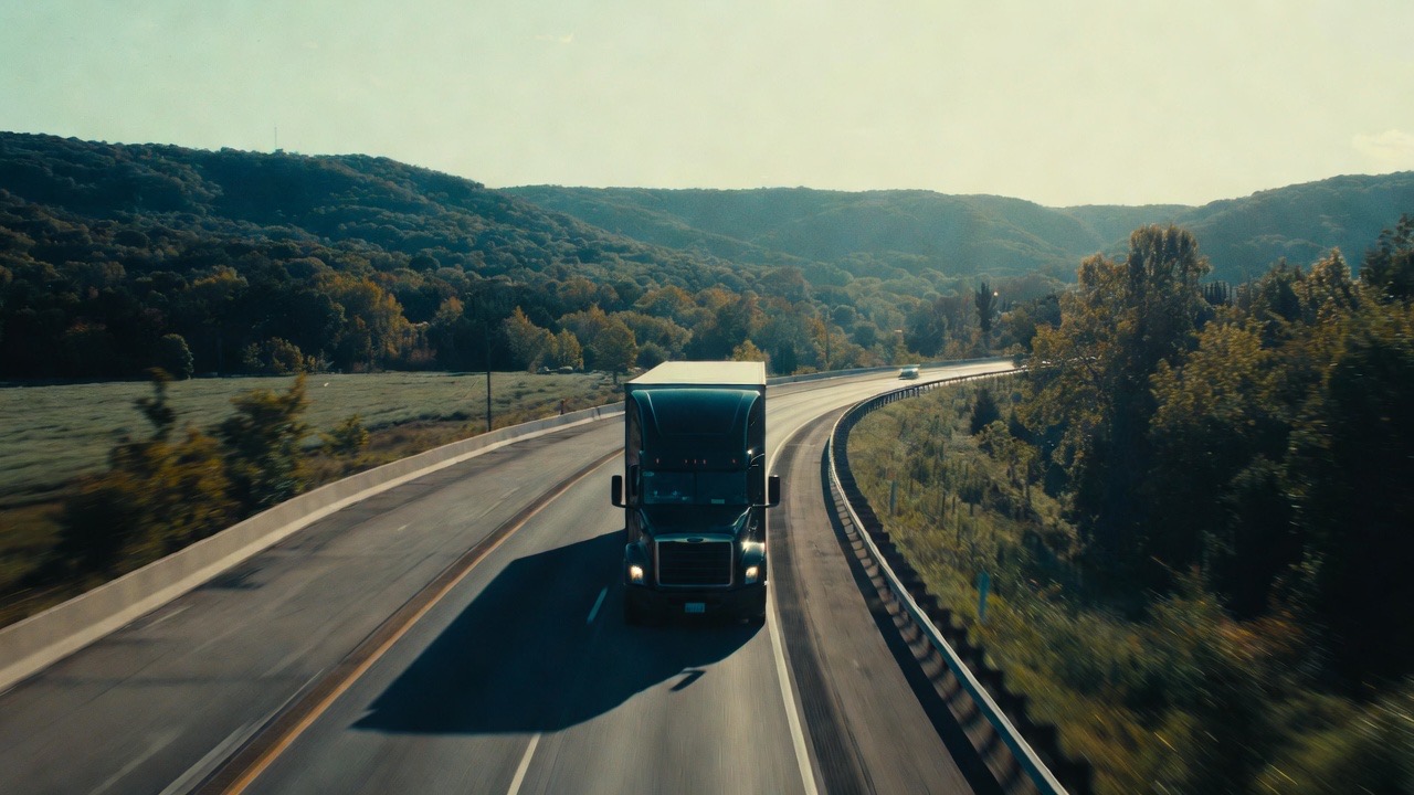 Commercial truck driving on a highway for CDL ELDT training