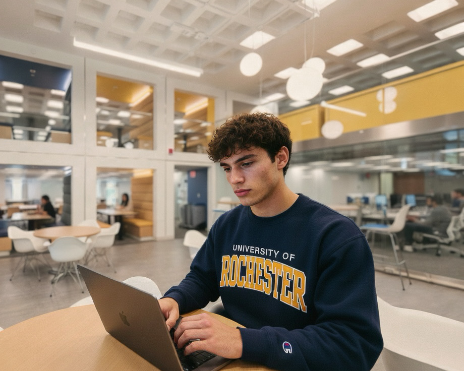 Student working on a laptop